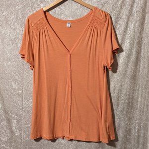 Old Navy Orange Button Up V-Neck Top EUC